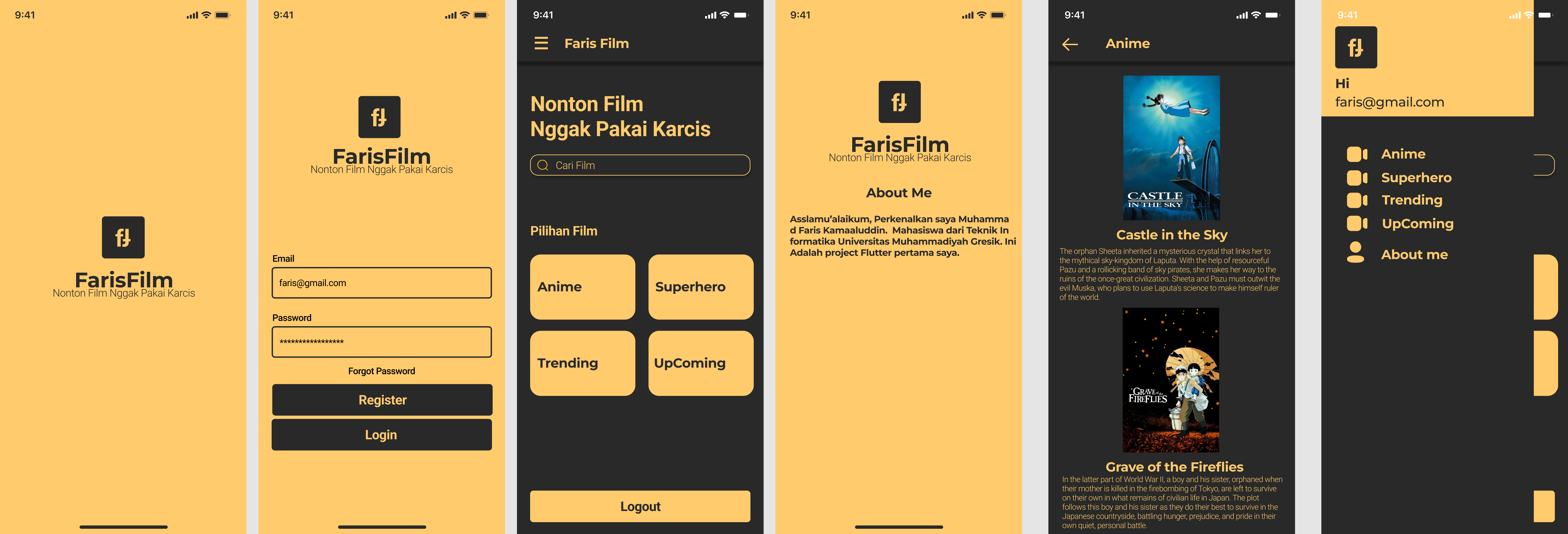 Tampilan aplikasi Flutter Movie App