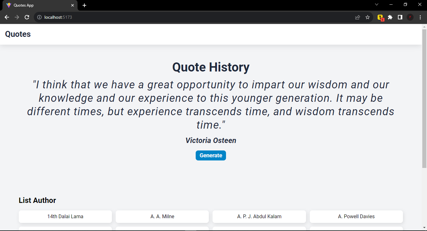 Tampilan website React Quotes App