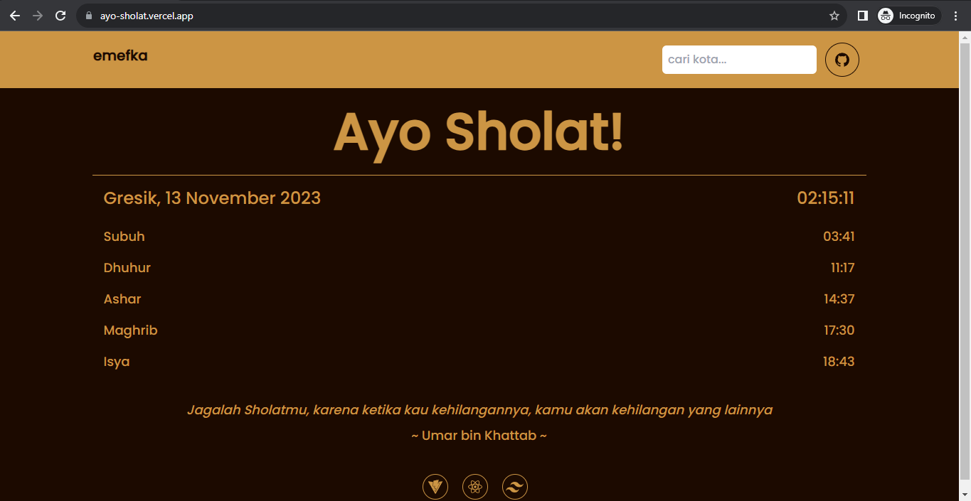 Tampilan website Ayo Sholat